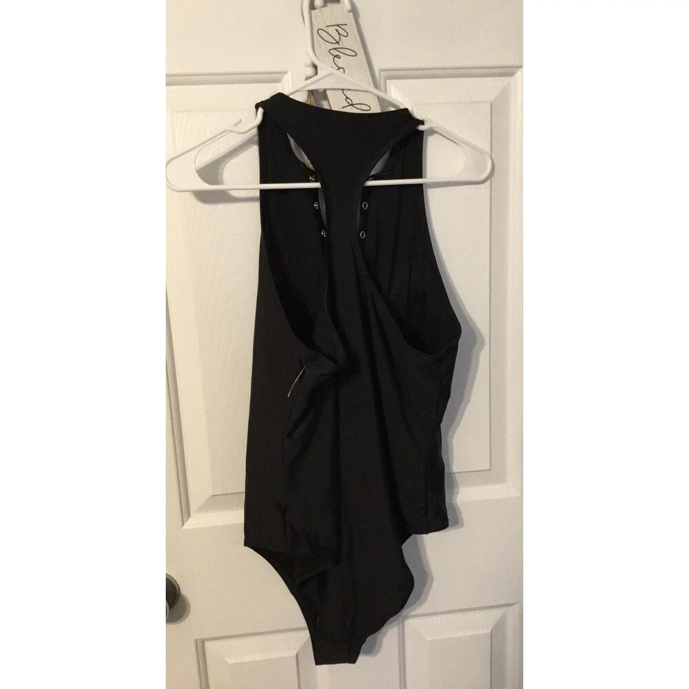 Old Navy Black Ribbed Halter One-Piece Swimsuit with Grommet Placket